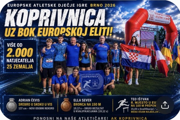 KOPRIVNIČKI ATLETIČARI UZ BOK EUROPSKOJ ELITI: ČEVIS SREBRO, SEVER BRONCA, A IŠTVAN MEĐU OSAM NAJBOLJIH U EUROPI